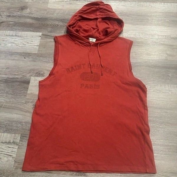 SAINT LAURENT 1971 Paris Shirt Men Medium SleevelessHoodie Italy Designer