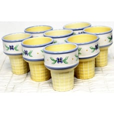 8 Pfaltzgraff Ceramic Ice Cream Cone Cups Set Blue Flowers Ice Cream Dish Sunday