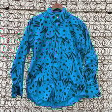 Vintage 90s bright teal black abstract long sleeve western rodeo shirt