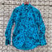 Vintage 90s bright teal black abstract long sleeve western rodeo shirt