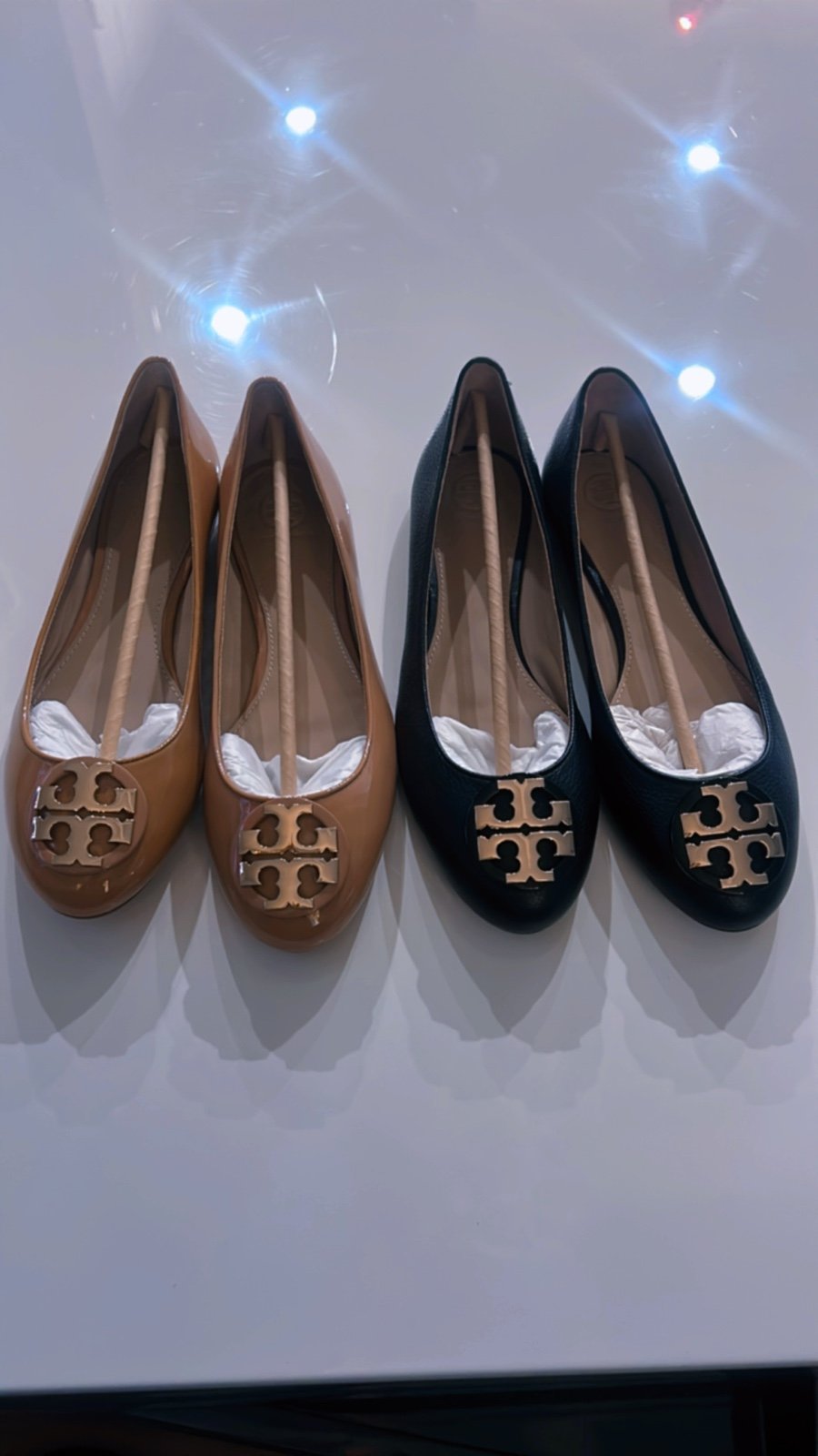 New, Tory Burch leather flats black size 9.5 Nude size 9
