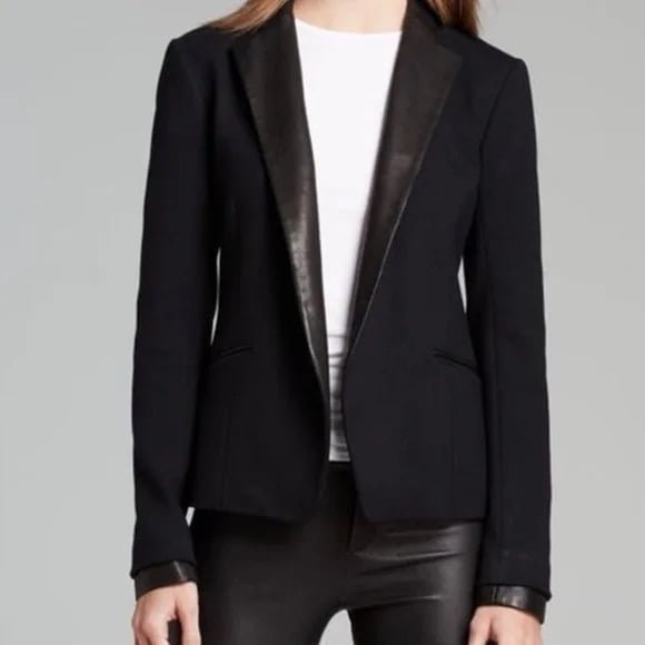 Theory Leandria Leather Trim Tuxedo Blazer - 2