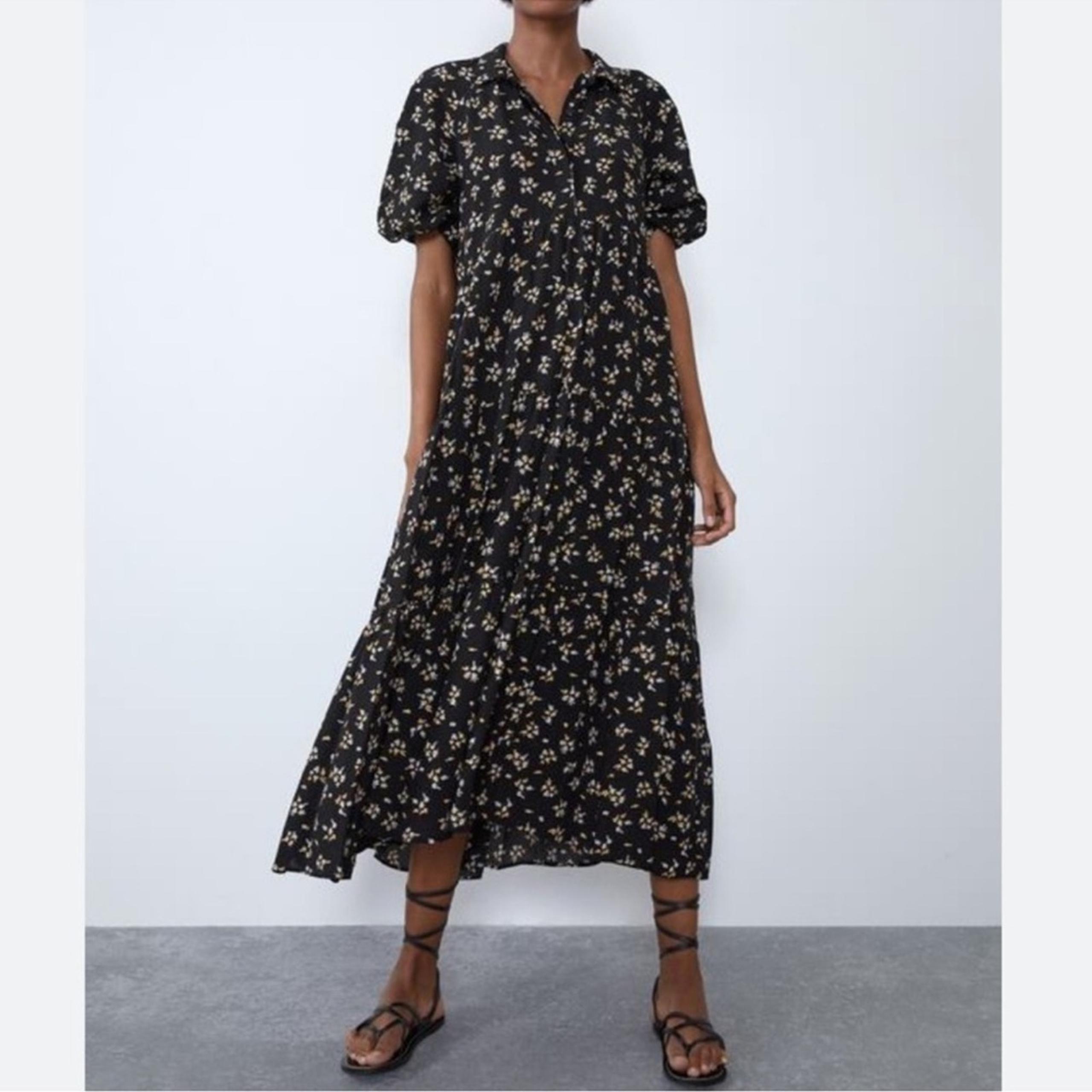 Zara Black Floral Dress Size US Medium