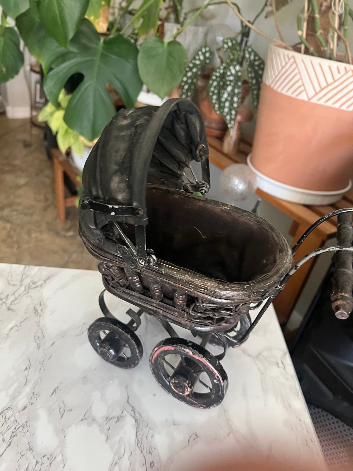 Vintage Victorian Doll Stroller Wood Metal Small Stroller 9x11