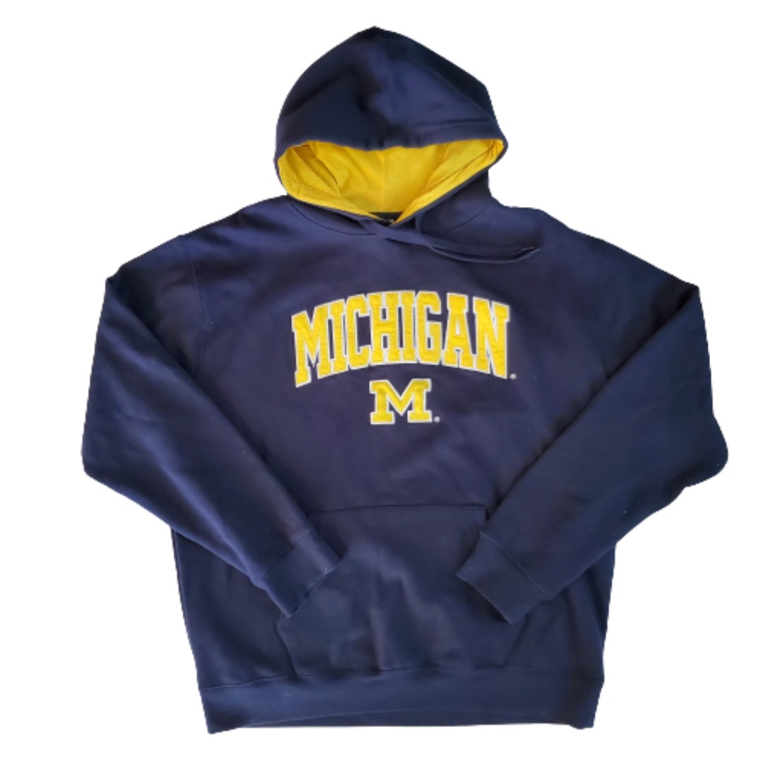 Men's Uni STADIUM ATHLETICS Navy Blue Michigan Hoodie Sweatshirt SZ XL Spellout