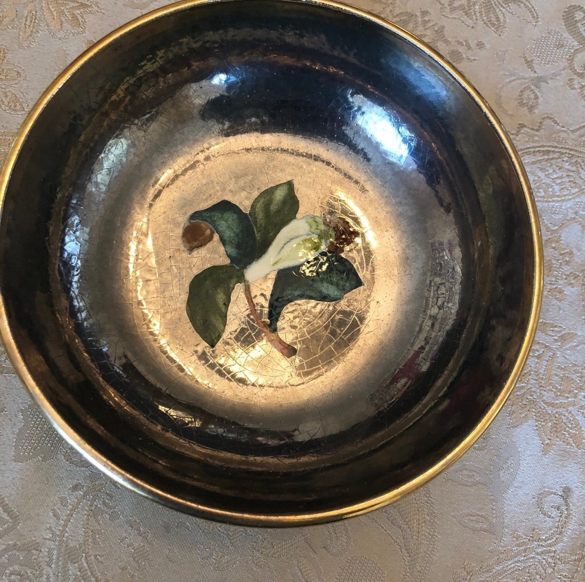 RARE Vintage Edith Cockcroft Floral Silver, Yellow and Gold Rim Bowl