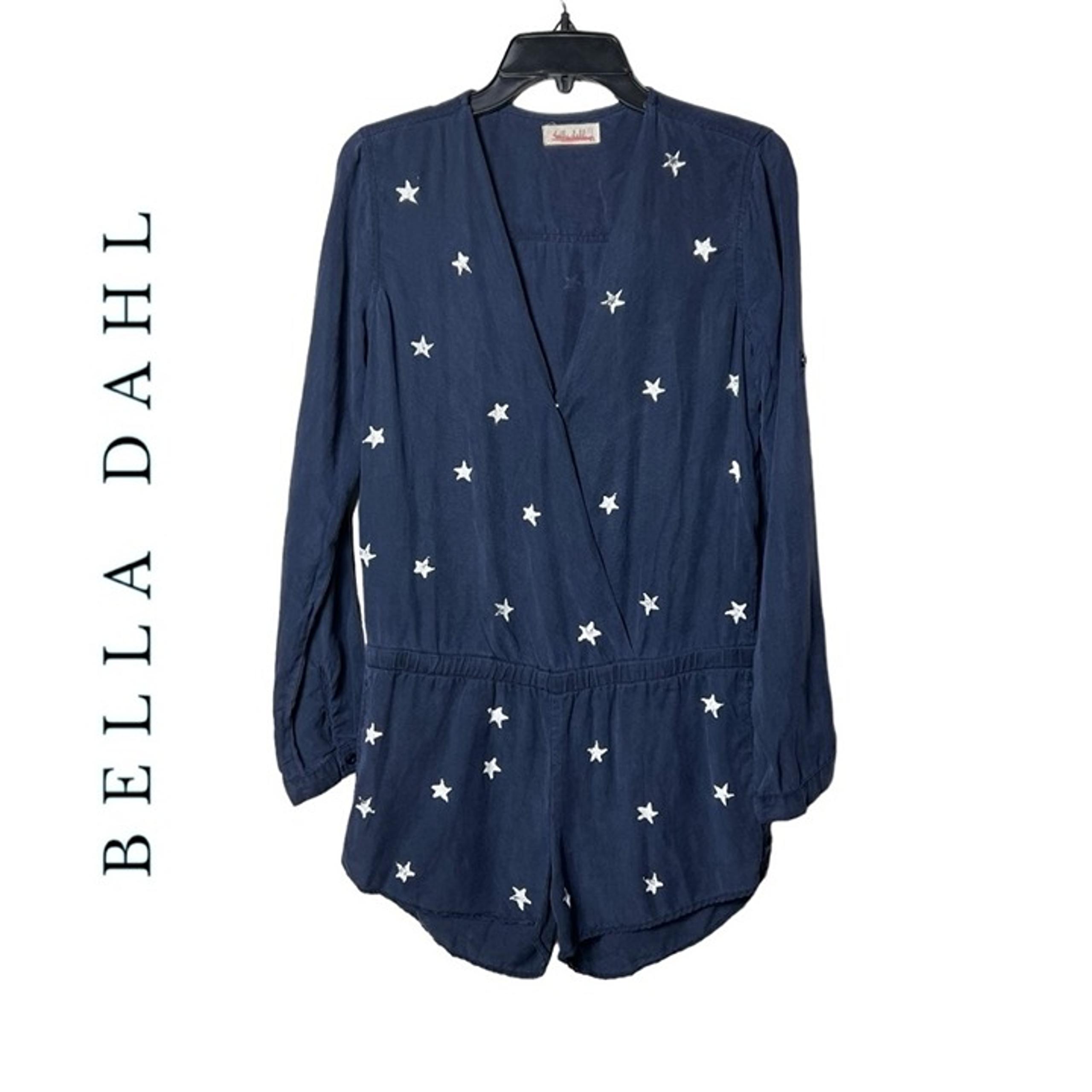 1692. BELLA DAHL LONG SLEEVE STAR PRINT ROMPER SIZE XSMALL NAVY BLUE/WHITE COLOR