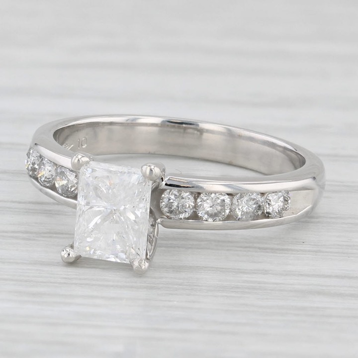 1.35ctw Diamond Engagement Ring 14k White Gold Size 6 Rectangle Princess Cut