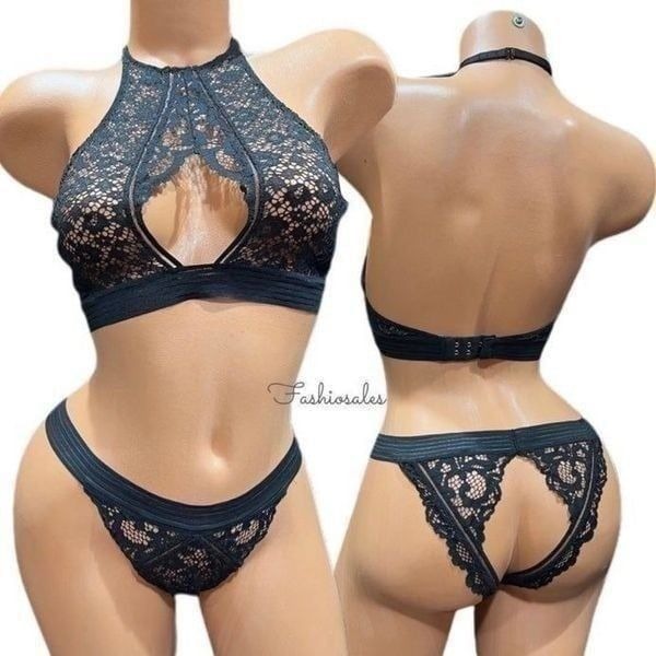 Victorias Secret SOLD OUT set Very sexy High Neck bralette Cheekini panty Black