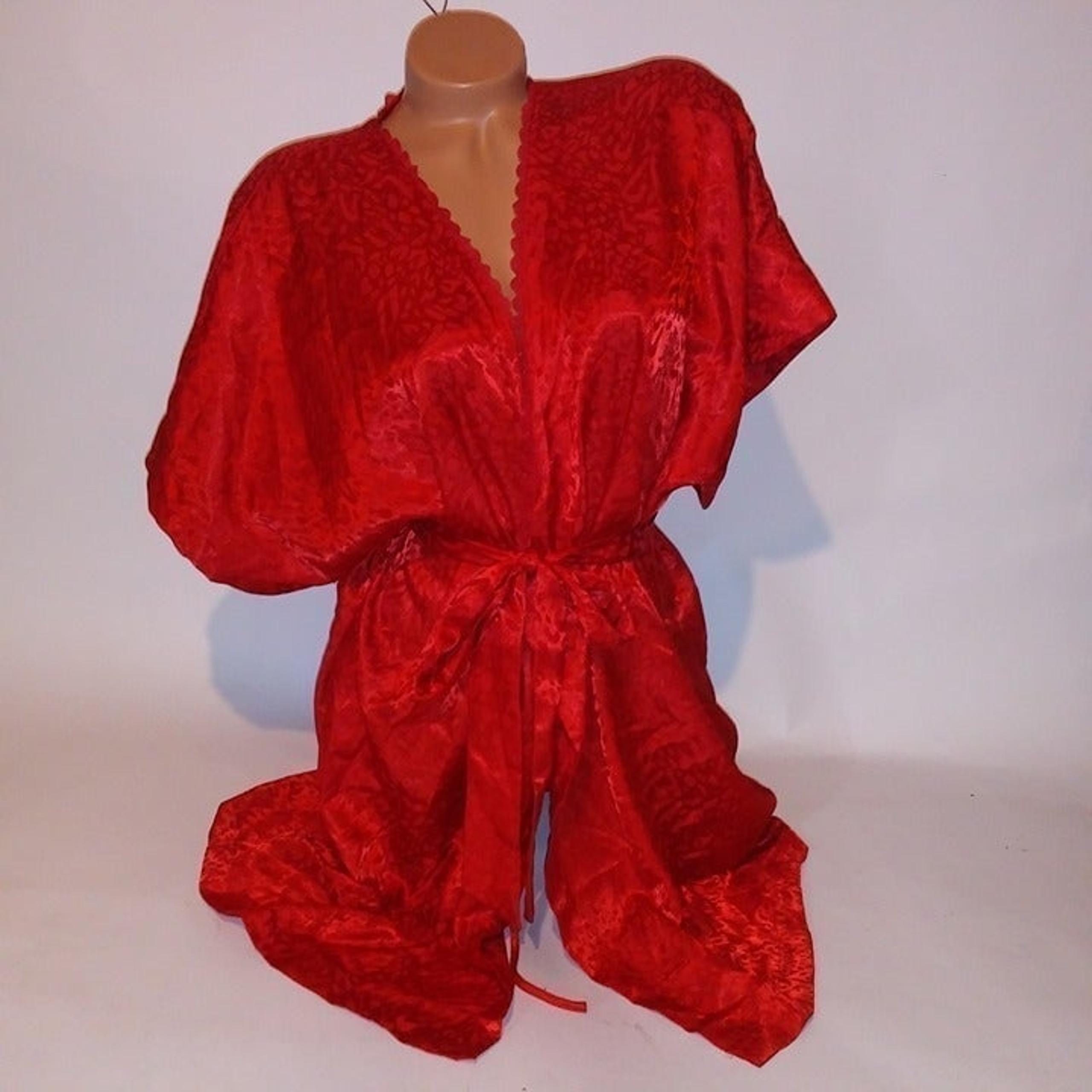 Cacique Lingerie Robe Kimono M/L Medium Large Red Leopard Lace Trim Sleepwear Pa