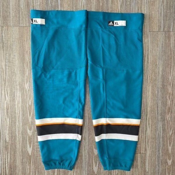 San Jose Sharks Adidas Game Socks White Blue Black Size XL #3 Brand New Canada