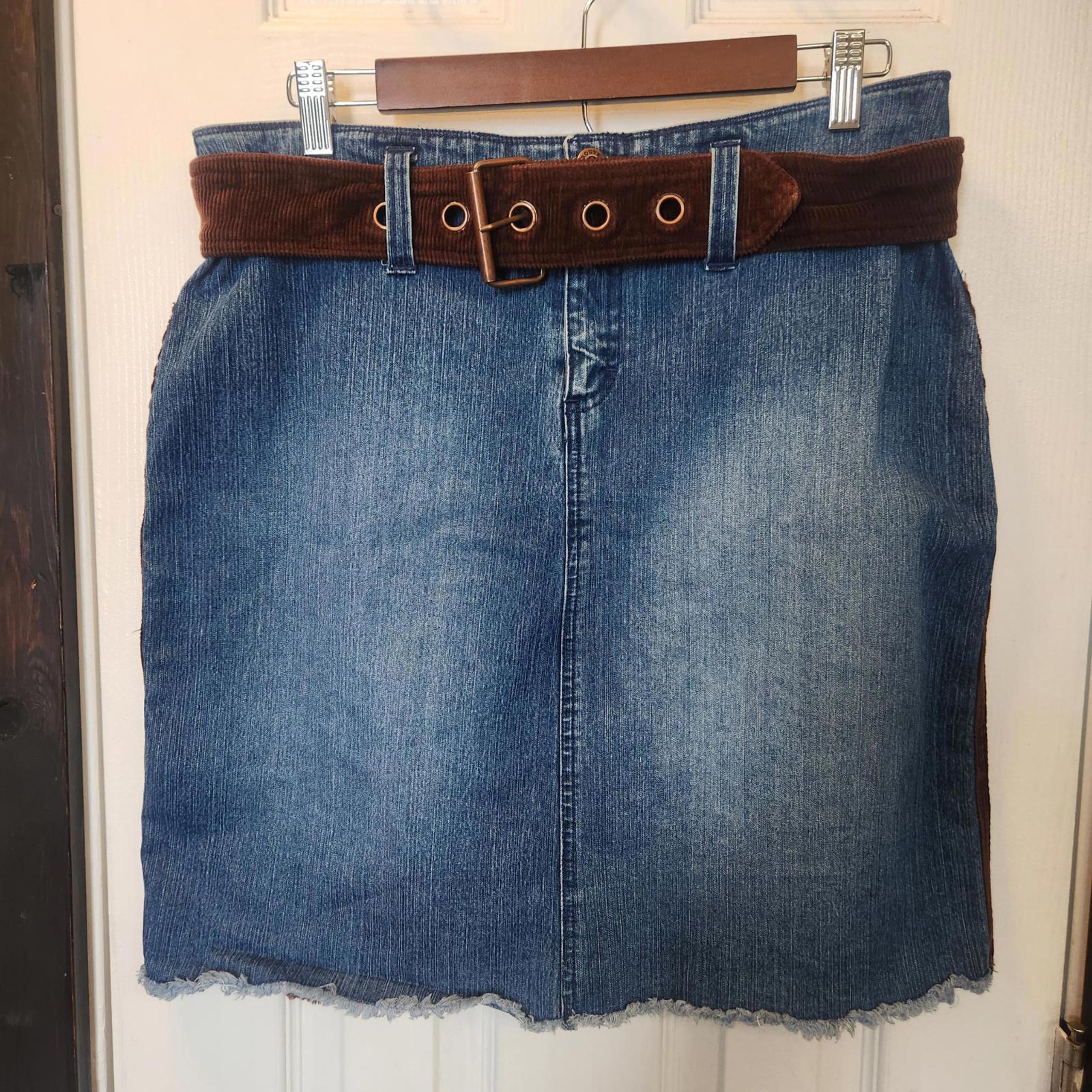 Route 66 Vintage Women's 90's Denim & Brown Corduroy Mini Skirt w/ Belt Size 12