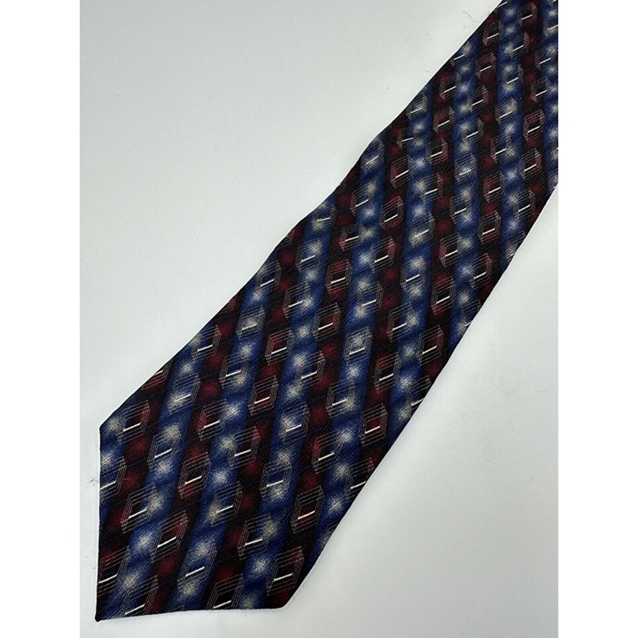 VTG Designer Ties Silk Mens Necktie Bill Blass Abstract Diamond Red Blue Visual
