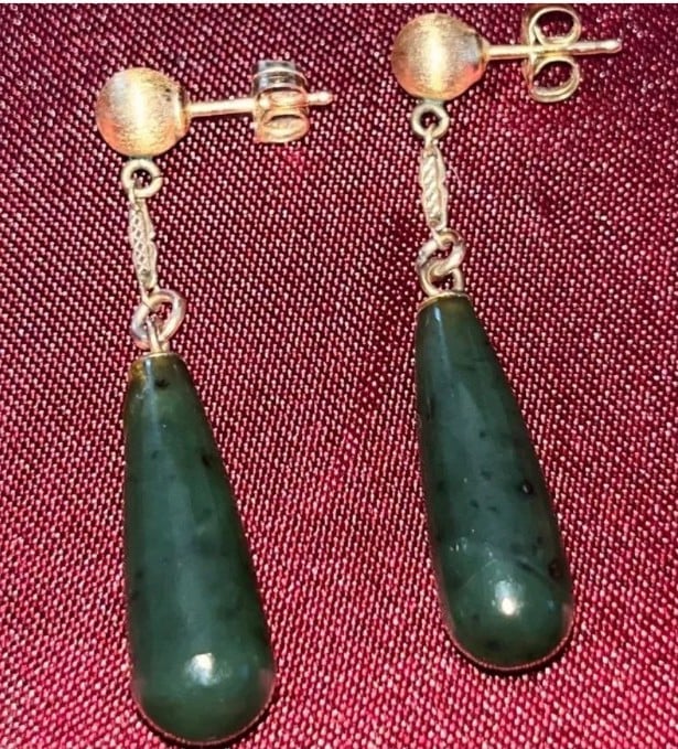 14k Teardrop Jade Earrings