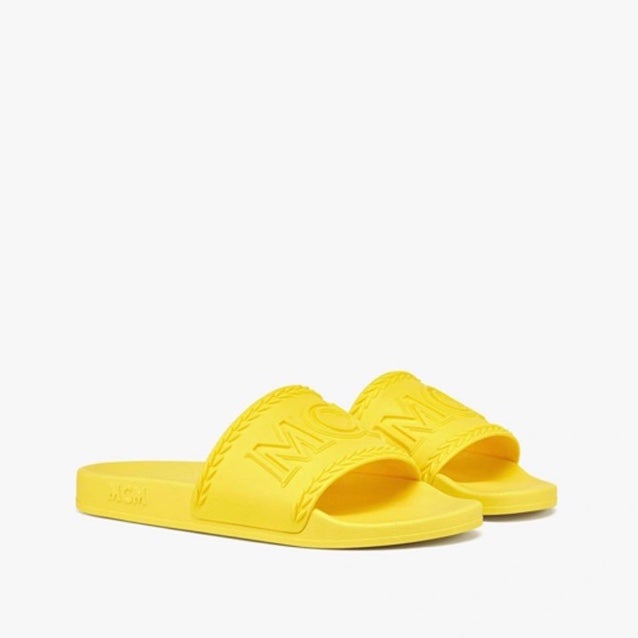 NIB MCM Big Logo Rubber Slides Yellow 38