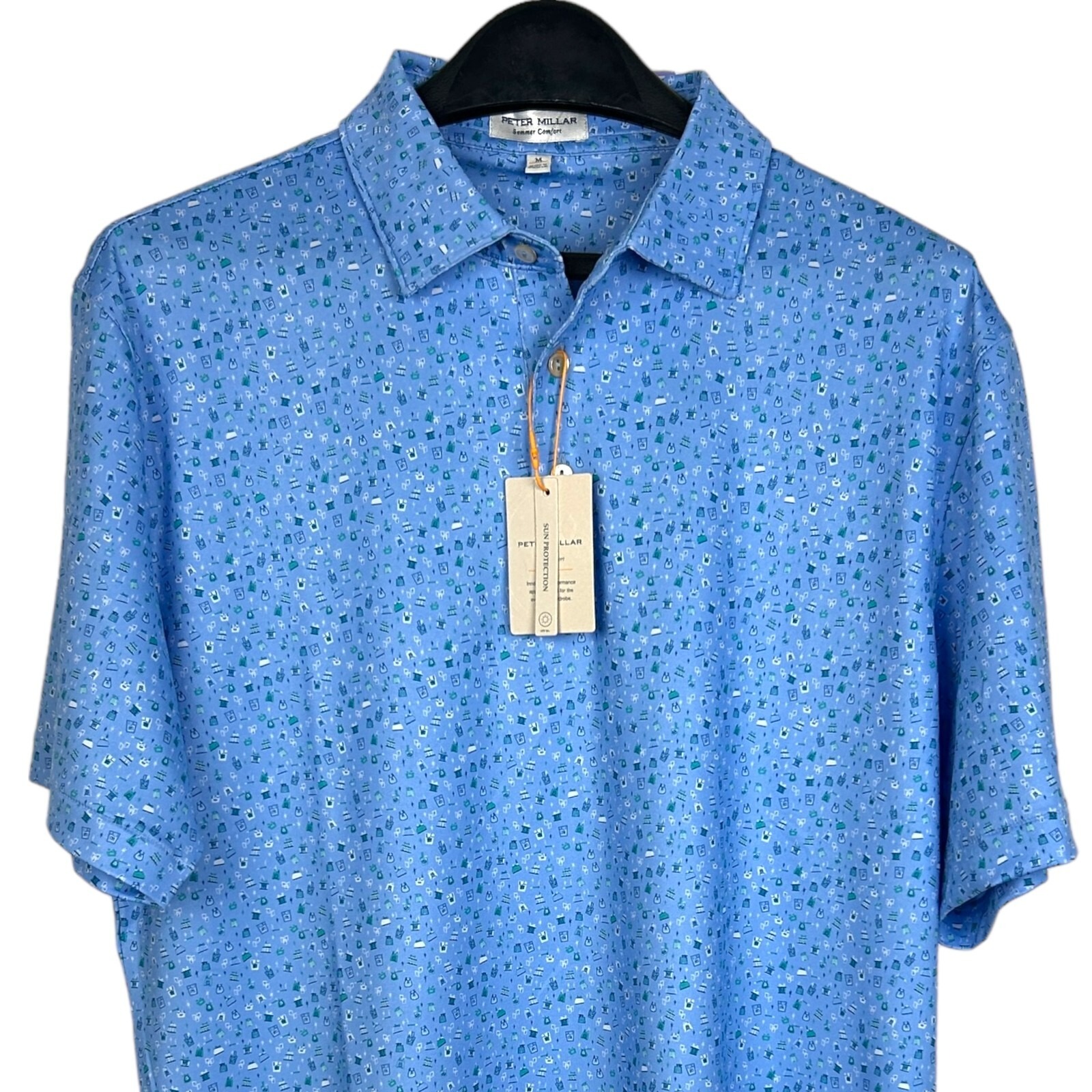 NEW Peter Millar Men's Medium Light Of My Life SUMMER COMFORT Golf Polo Blue