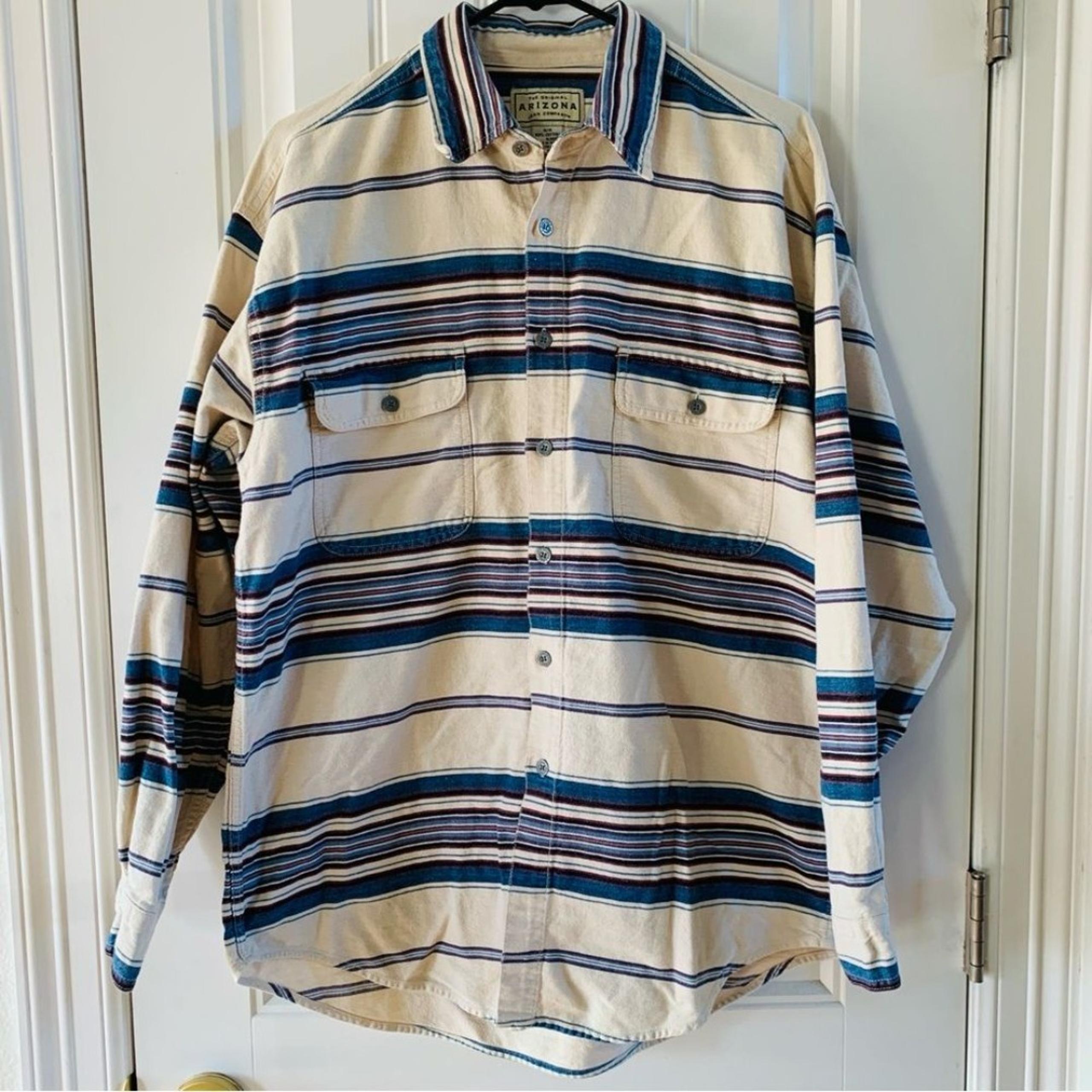 Arizona Mens Cotton Striped Western Style Button Down Long Sleeve Shirt | Medium