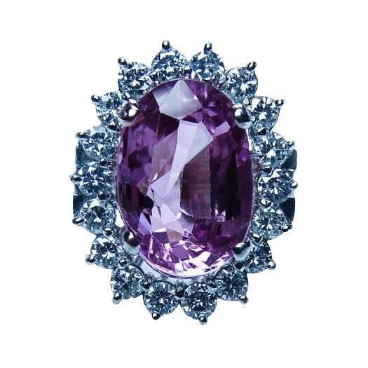 9.90Ct Natural Oval Pink Topaz & White Sapphire Halo Solitaire Ring 14k White