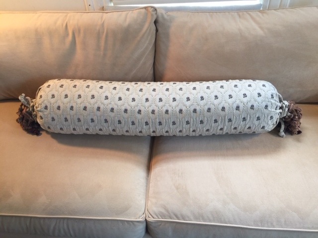 Bolster pillow case, custom made taupe w purple flowers 100% cotton 36 x 6