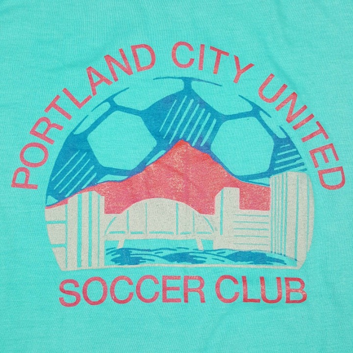 Vtg 80s Soccer Club T-Shirt S Blue Skyline Portland City United Spell Out Hanes
