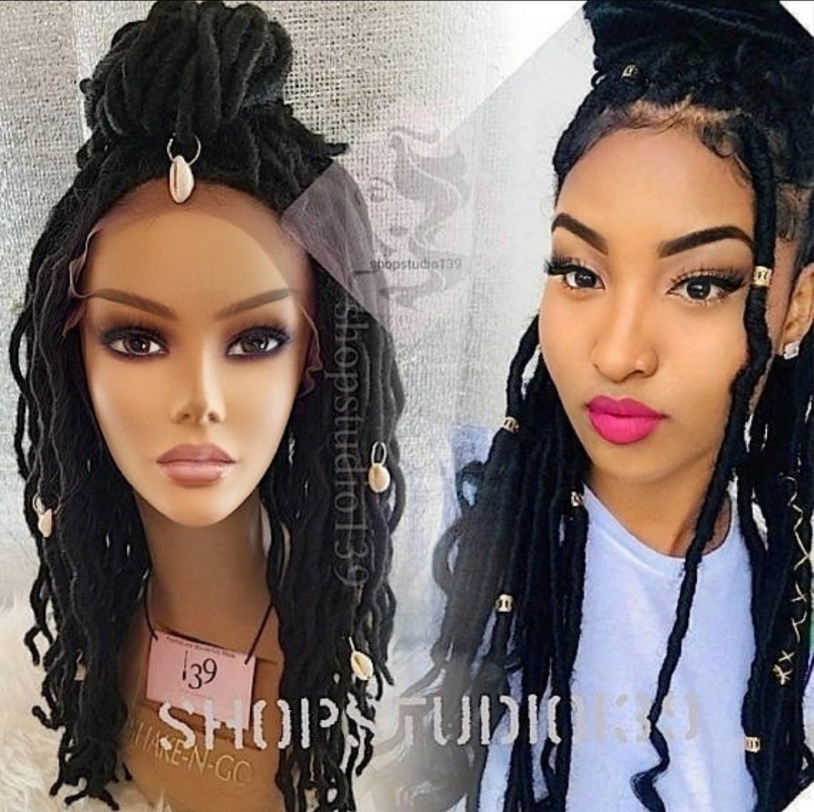 Human hair Faux loc lace front wig black
