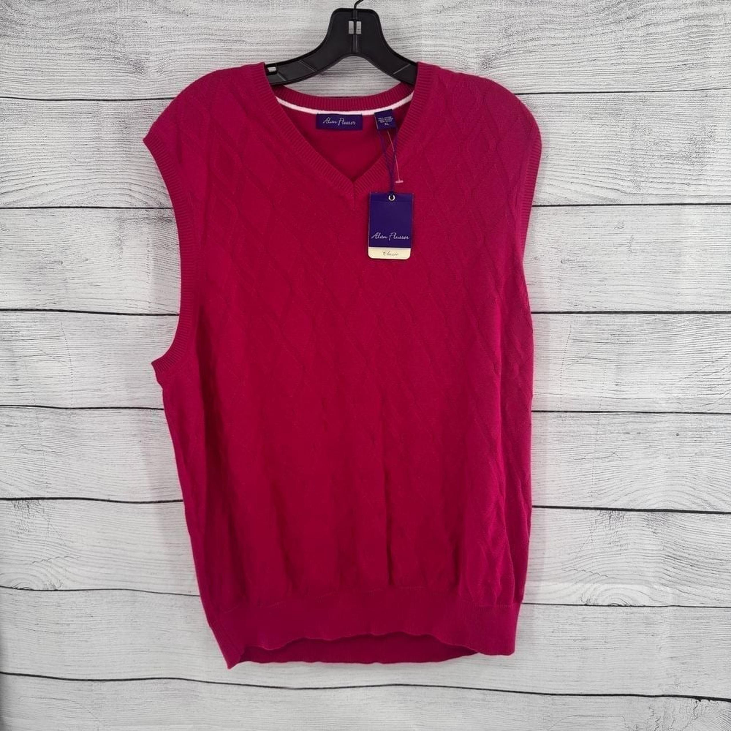 Alan Flusser Men's Classic V-Neck Sweater Vest Vibrant Fuchsia Cotton XL NWT