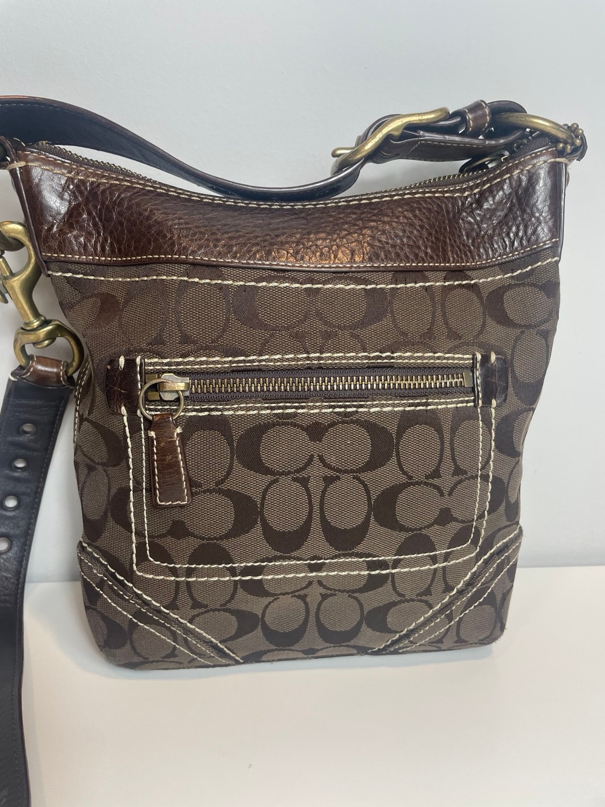 AUTHENTIC COACH Brown Signature Duffle messenger Crossbody Bag