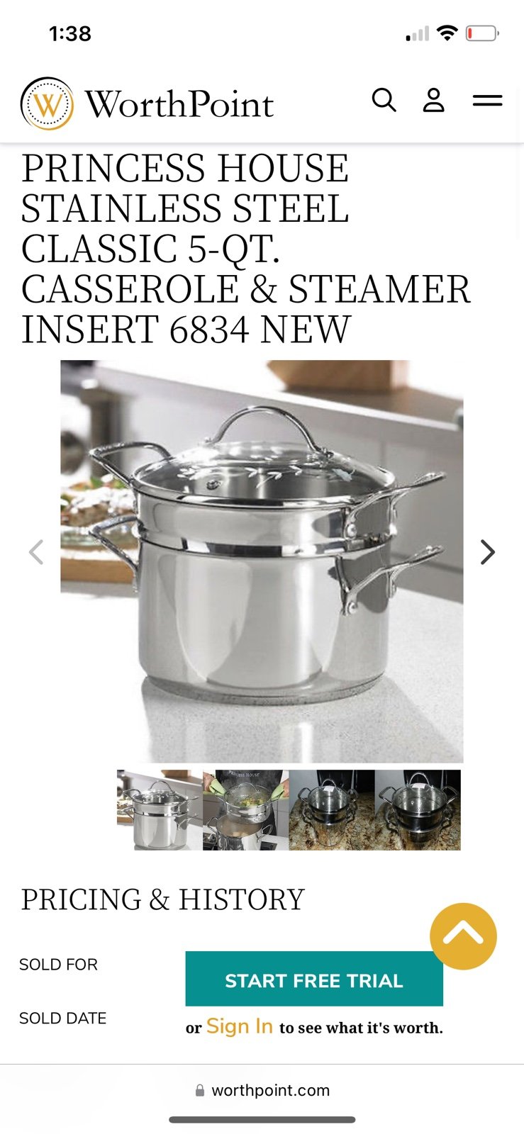PRINCESS HOUSE STAINLESS STEEL CLASSIC 5-QT. CASSEROLE & STEAMER INSERT