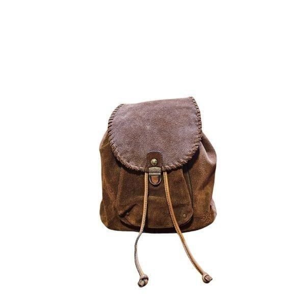 Patricia Nash Casape Burnished Cognac Suede Drawstring Backpack
