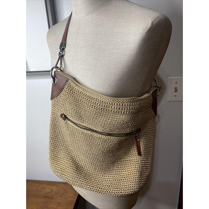 The Sak Bamboo Static Hand Crochet Indio Hobo Bag Shoulder Purse Tan 107638
