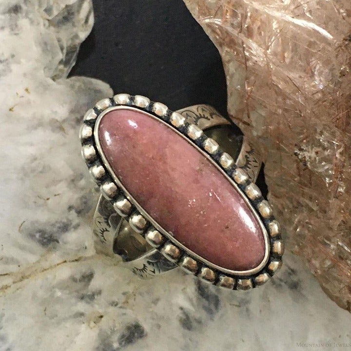 Carolyn Pollack Southwestern Style Sterling Oblong Oval Rhodonite Ring Size 7.5