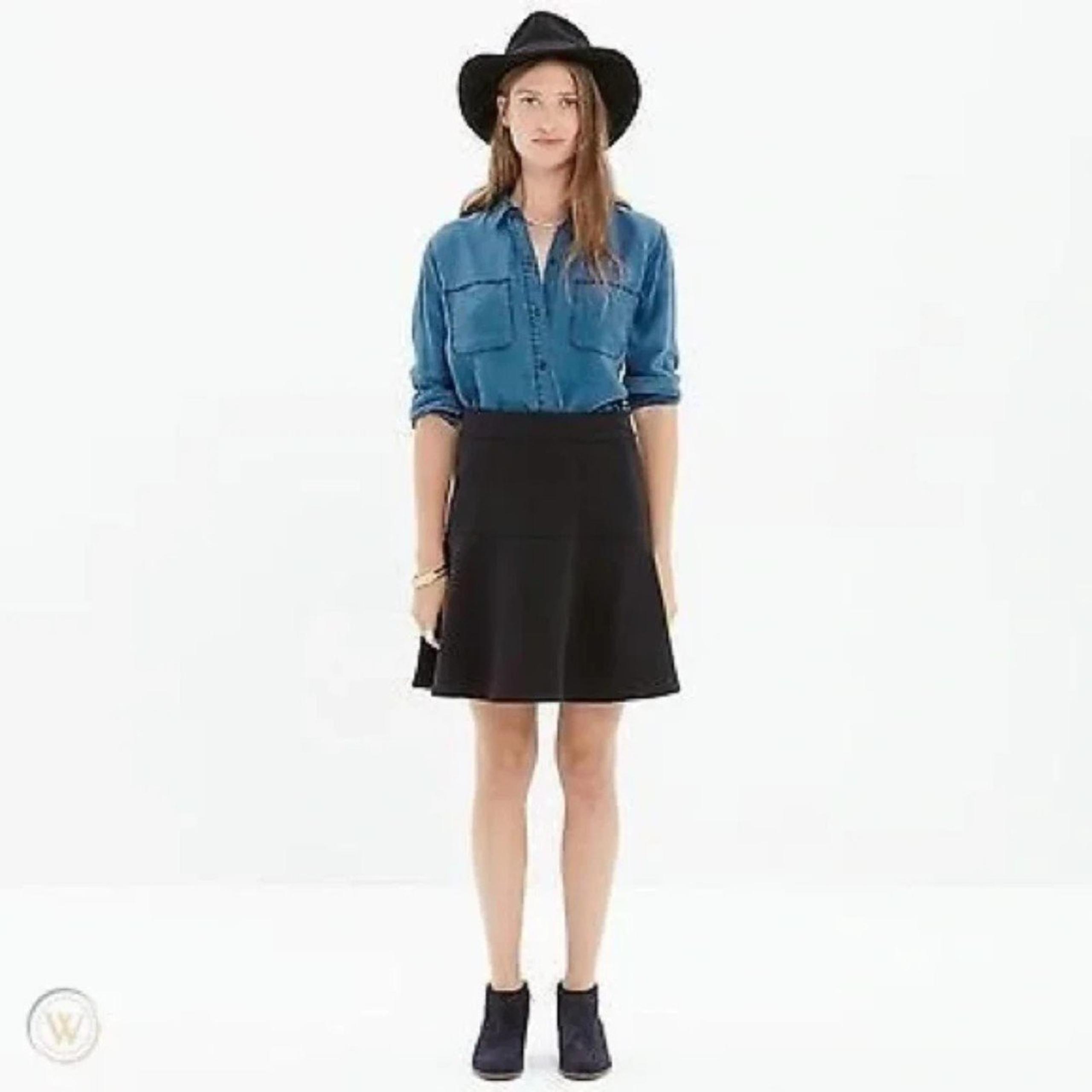 MADEWELL Skirt Womens Size 0 Black Mini Flare Zipper Academia Casual Stretch