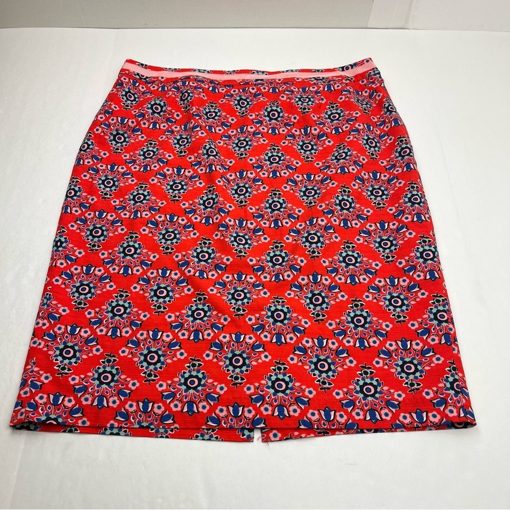 Boden Red Pop Floral Bouquet Modern Pencil Skirt Womens Size 16L 16 Long *FLAWED