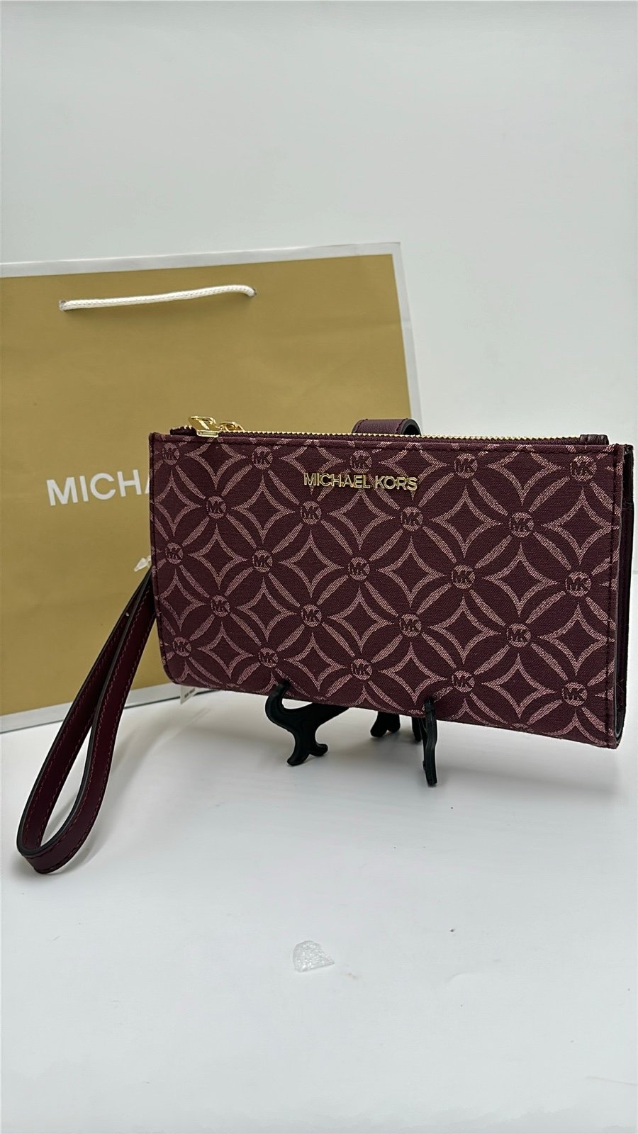 Michael Kors Jet Set Travel Large Double-Zip Wristlet-Wallet-PhoneHolder Oxblood