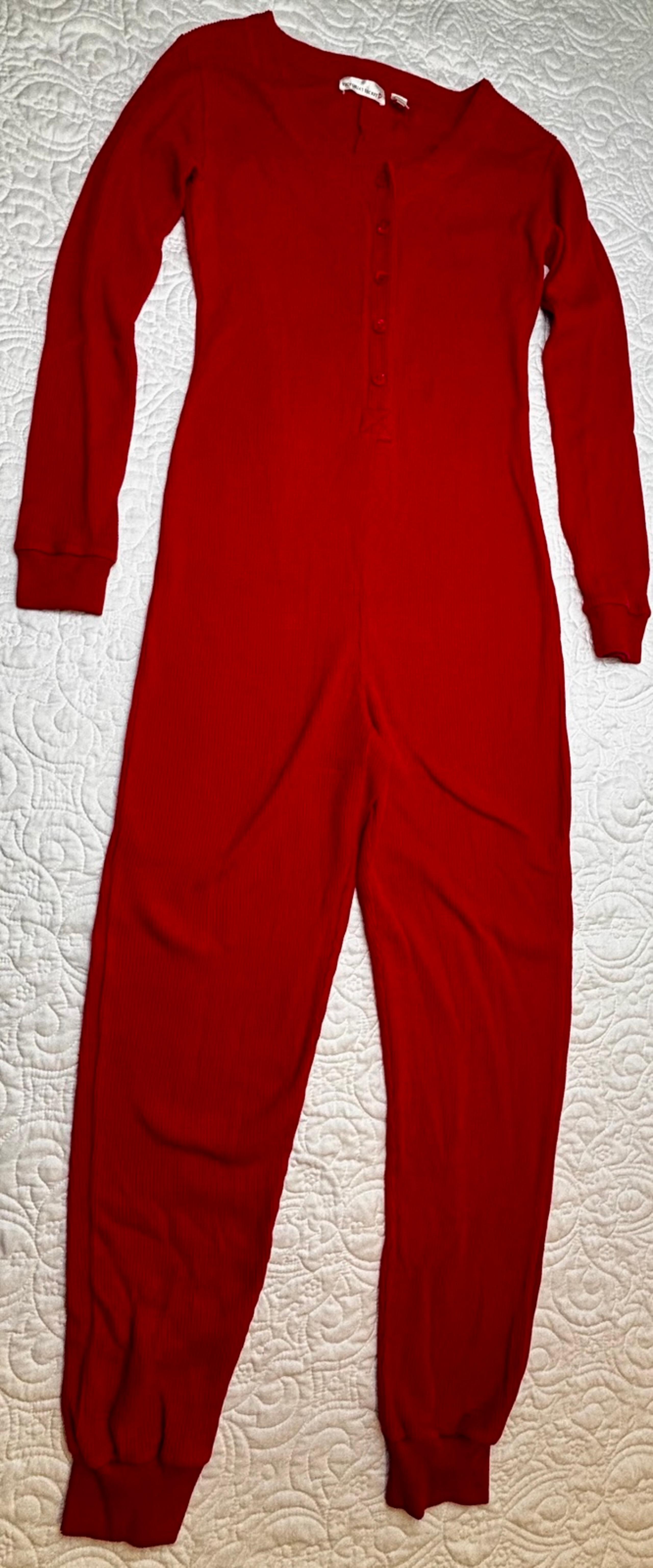 Victoria’s Secret Women's Red Thermal Button Up V -Neck Pajama One Piece Size M