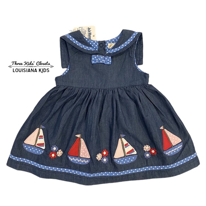 NEW Jojo Maman Bebe 3-6m Chambray Sailor Sailboat Appliqué Dress