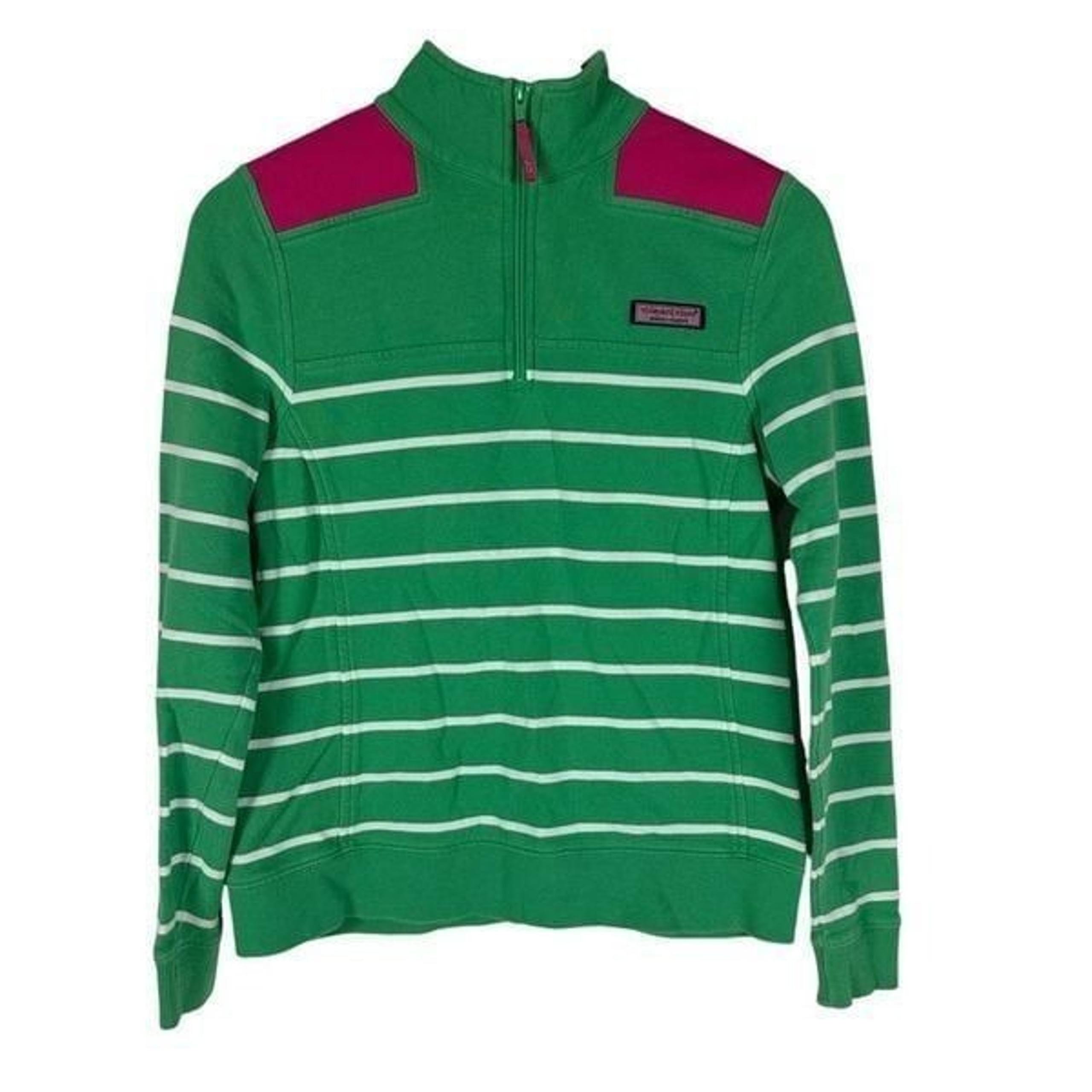Vineyard Vines Women's Green & White Stripes with Pink Shoulders size XS