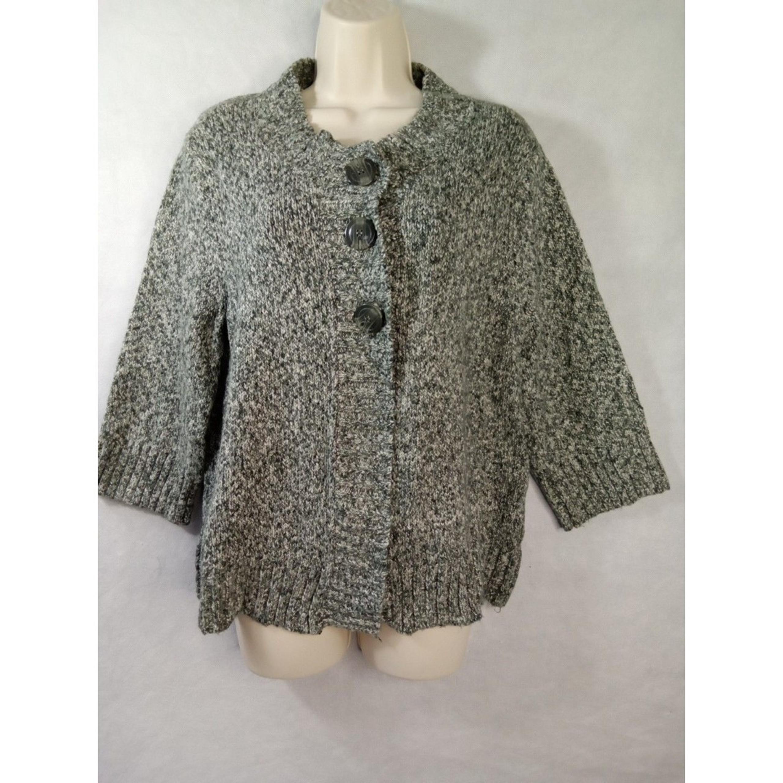 Croft & Barrow large Green White button up sweater 3/4  Mock Neck