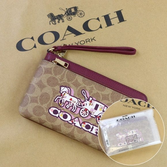 COACH DOUBLE ZIP WALLET IN SIGNATURE CANVAS WITH HORSE AND