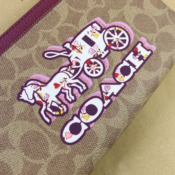 COACH DOUBLE ZIP WALLET IN SIGNATURE CANVAS WITH HORSE AND