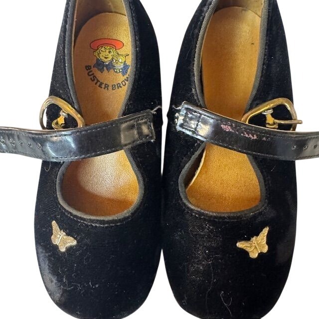 Buster Brown Black Velvet Mary Jane Butterfly Shoes