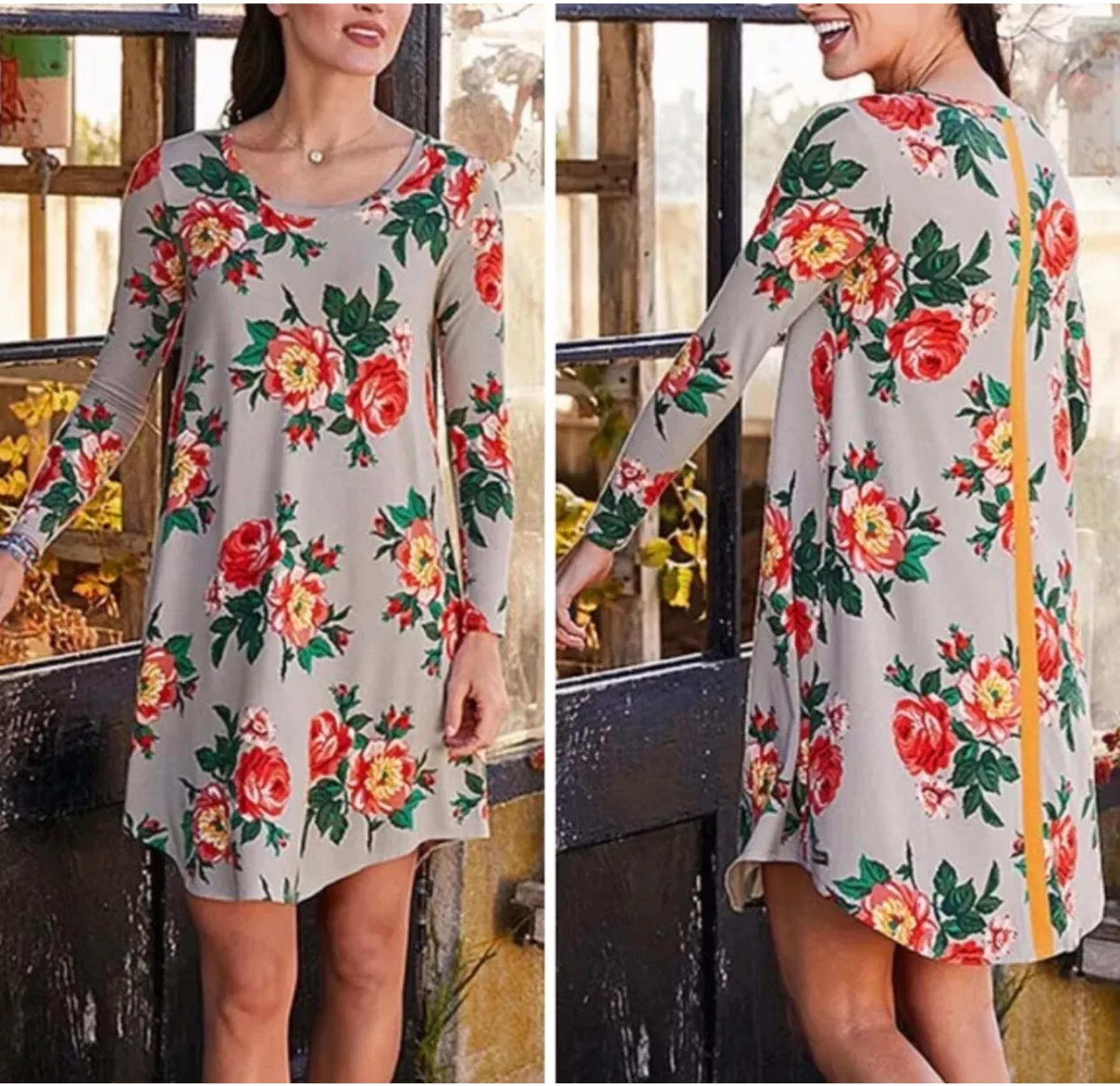 Matilda Jane Women I’m A Dreamer Bright Floral Midi Dress Long Slv Gray Medium