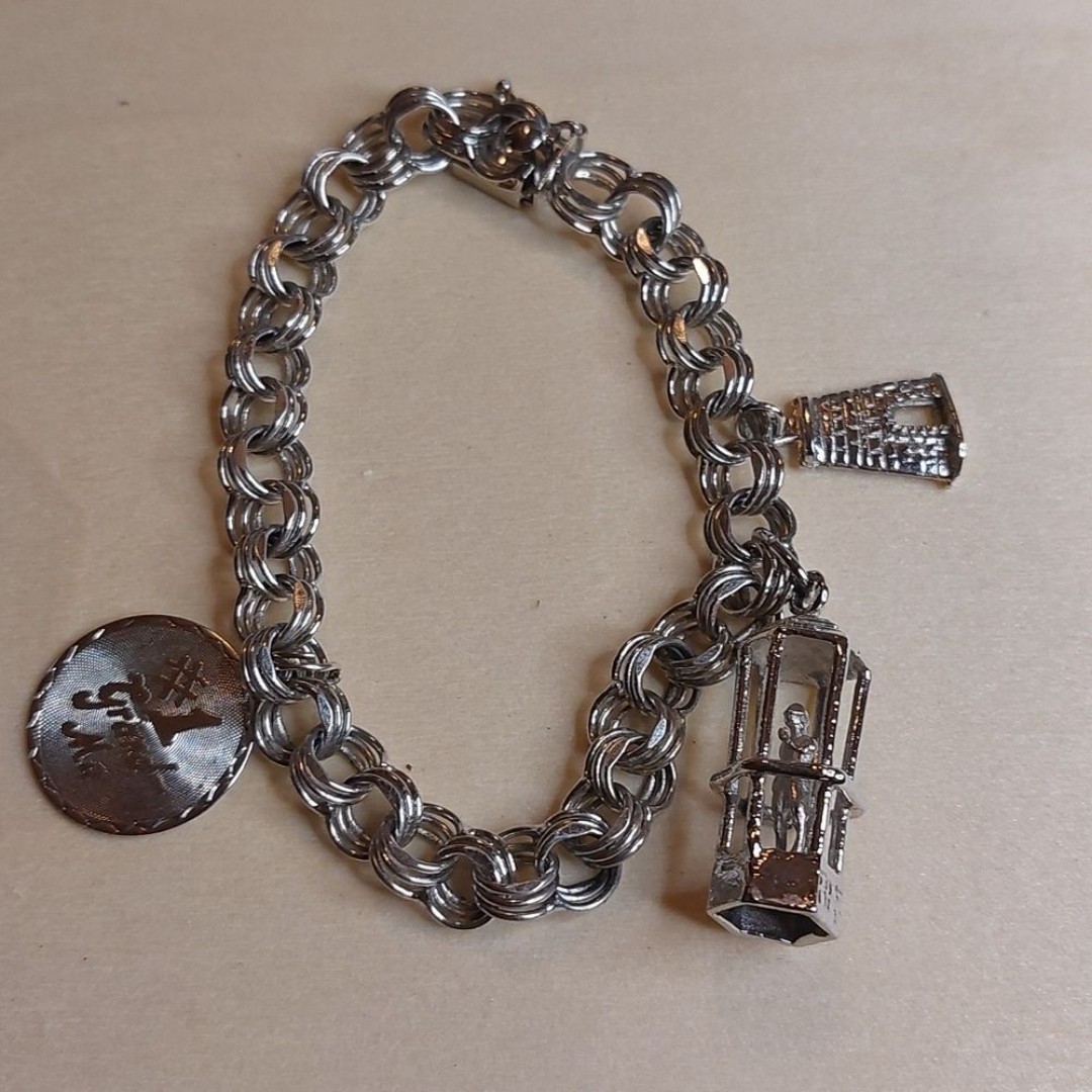 Vintage Spencer Sterling Link Chain Charmed Bracelet #1 Grandma