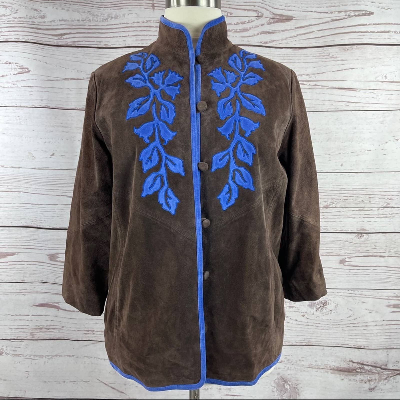 Linea by Louis Dell'Olio suede leather jacket blue brown