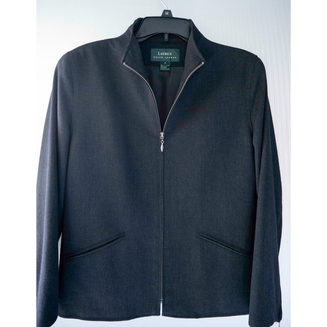 Ralph Lauren Worsted Wool Zip Front Professional Grey Officewear Jacket 8