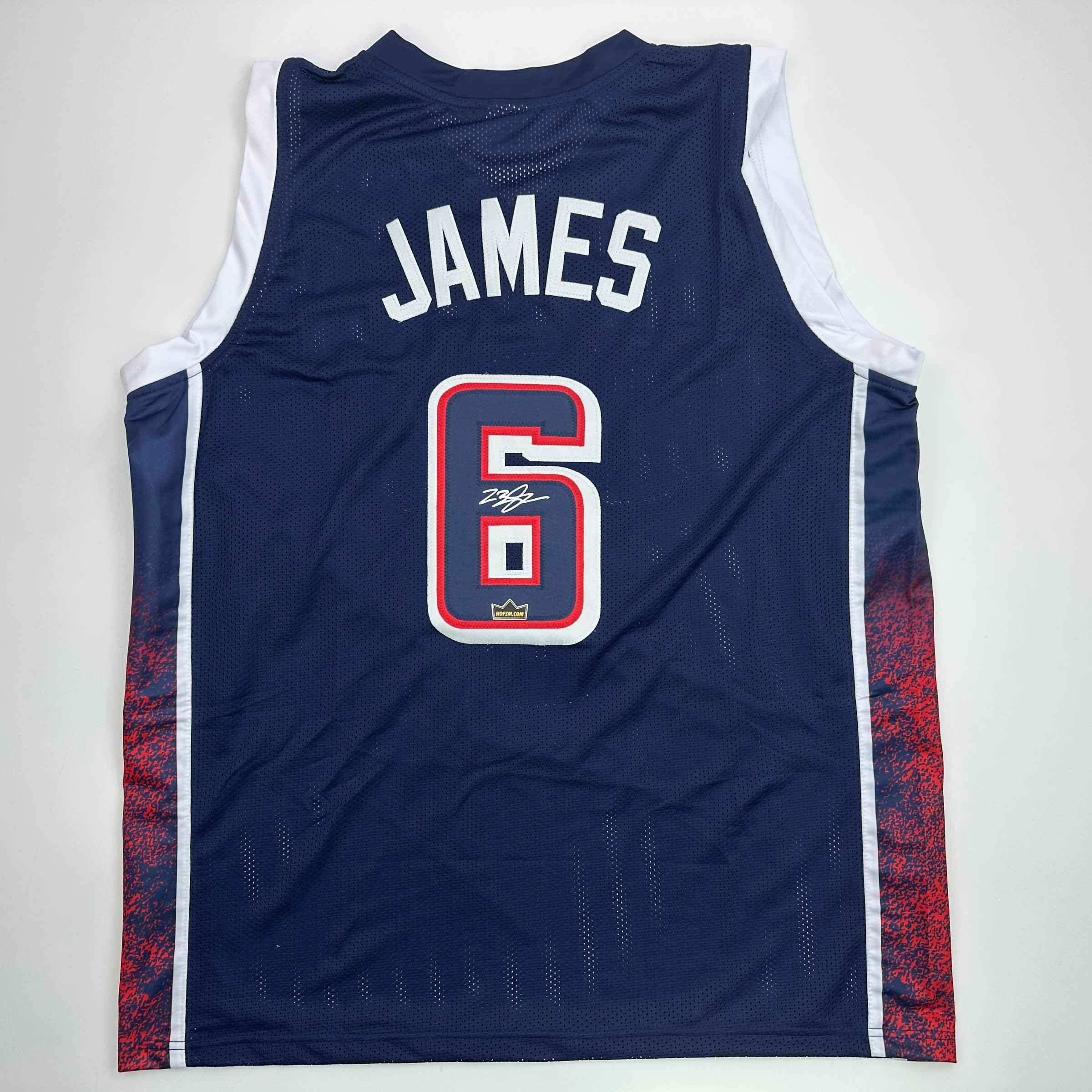 Facsimile Autographed LeBron James 2024 United States Team USA Blue Auto Jerse