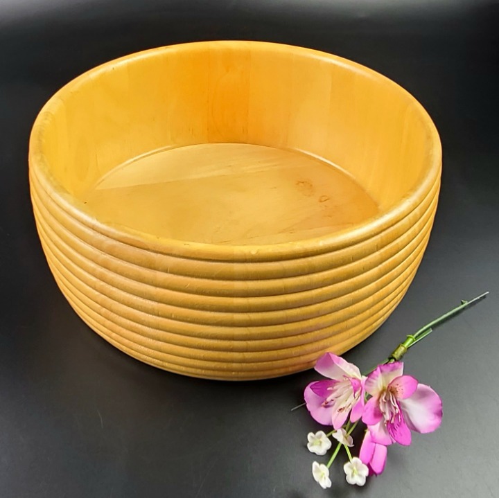 Vintage Italian Wood Carved/ Ribbed Bowl - Large - 11 1/4 Diameter