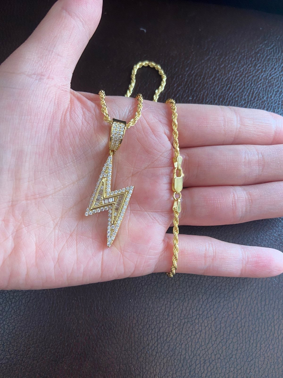 14k gold/925 diamond lighting necklace