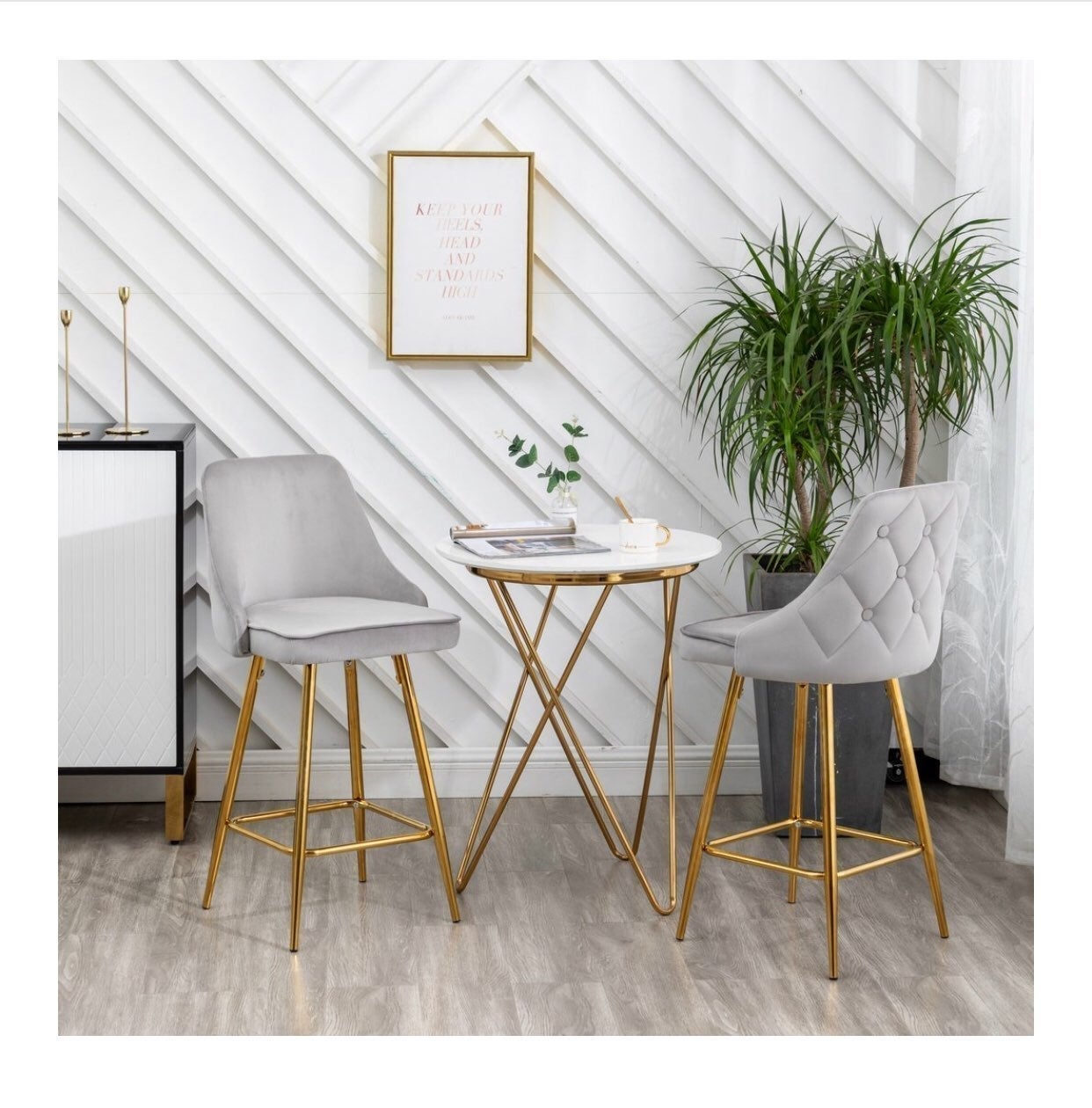 2 Silver velvet stools counter stools