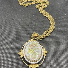 Antique miriam haskell porcelain floral transferware seed beaded Necklace